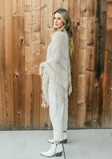 [Color: Vanilla]  An ultra bohemian crochet fringed off white poncho sweater.