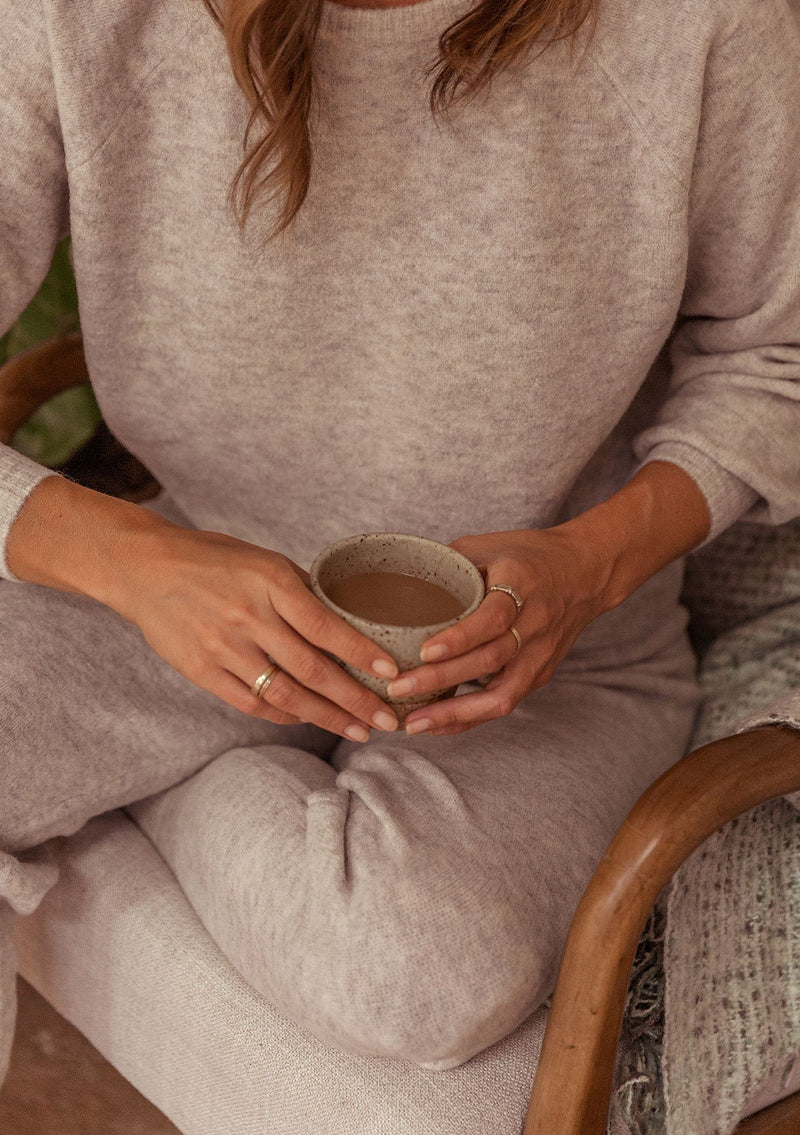 [Color: Oatmeal] A wool blend pullover sweater featuring long raglan sleeves, a classic crew neck, and a drawstring waist.