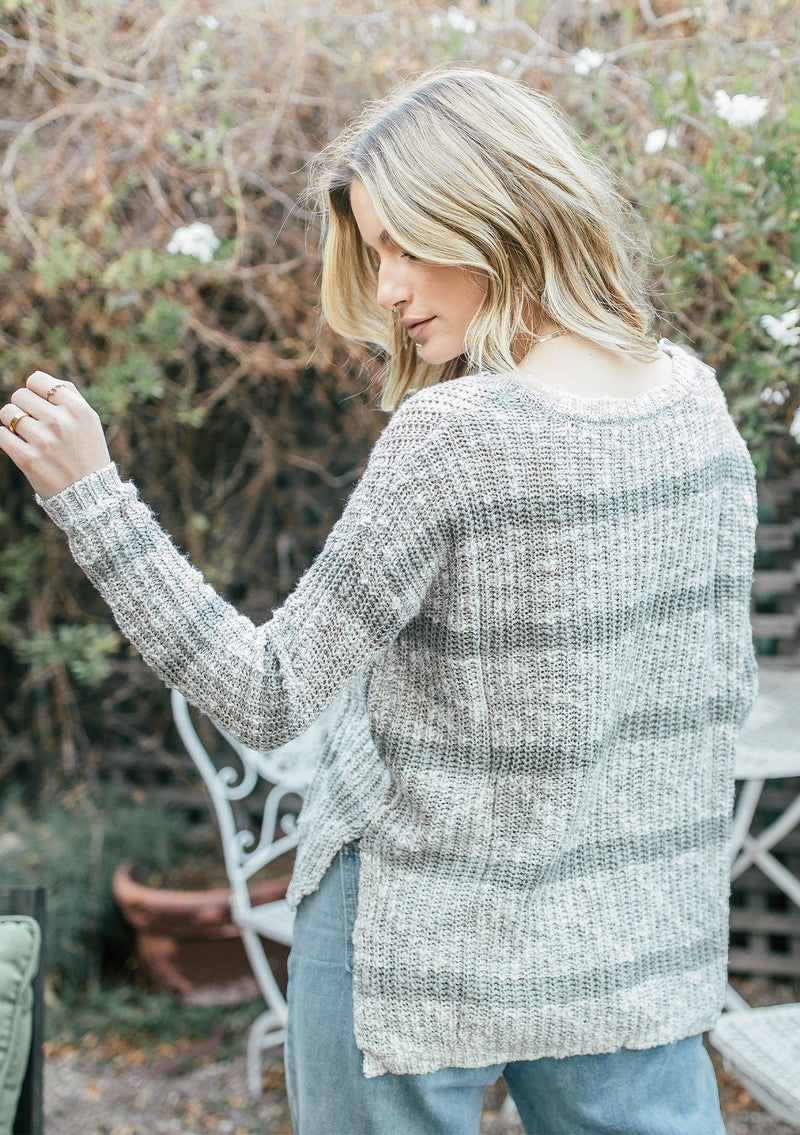 [Color: Khaki/Ivory] A striped pullover cozy sweater.