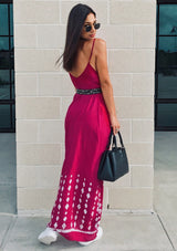 [Color: Wine] Bohemian V neck maxi dress with side pockets and a scoop back detail