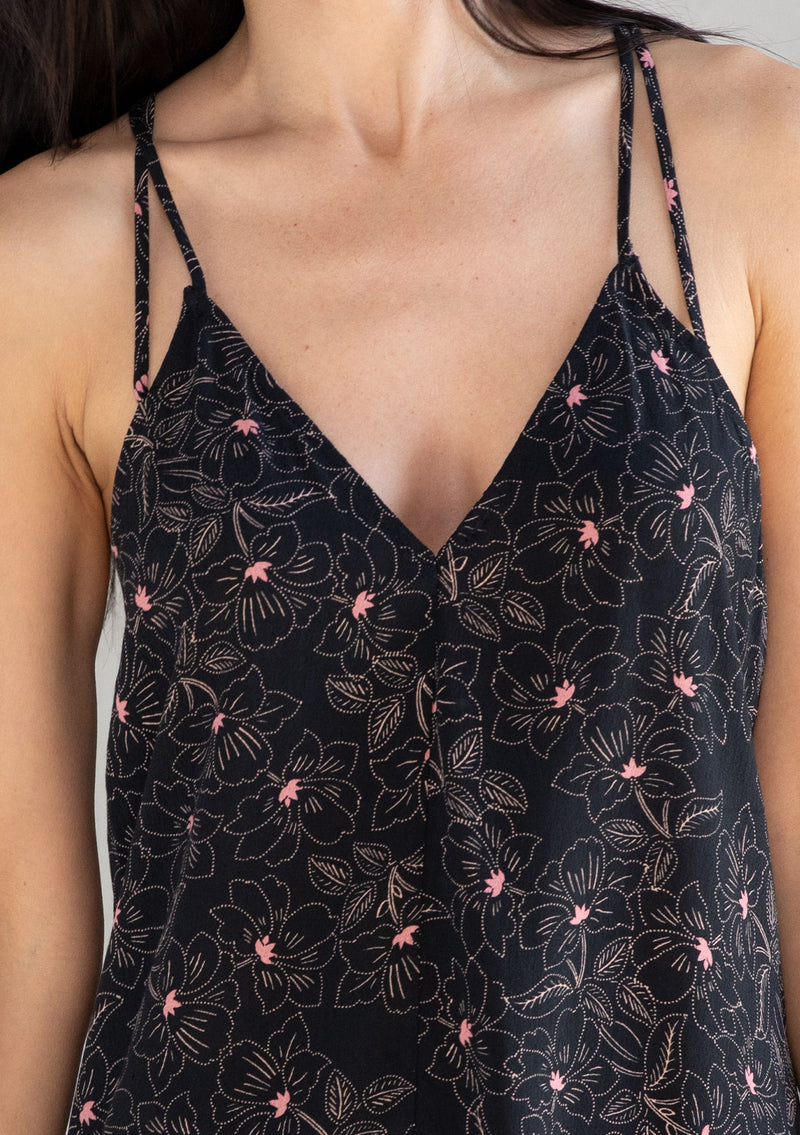 Willow & Root Floral Tie Strap Tank Top - Women's Tank Tops in Black Red
