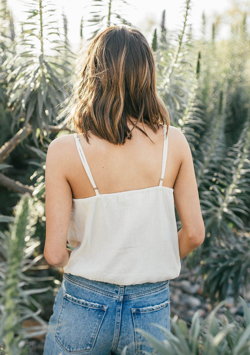 [Color: Natural/Multi] Lovestitch lightweight, embroidered neck cami.