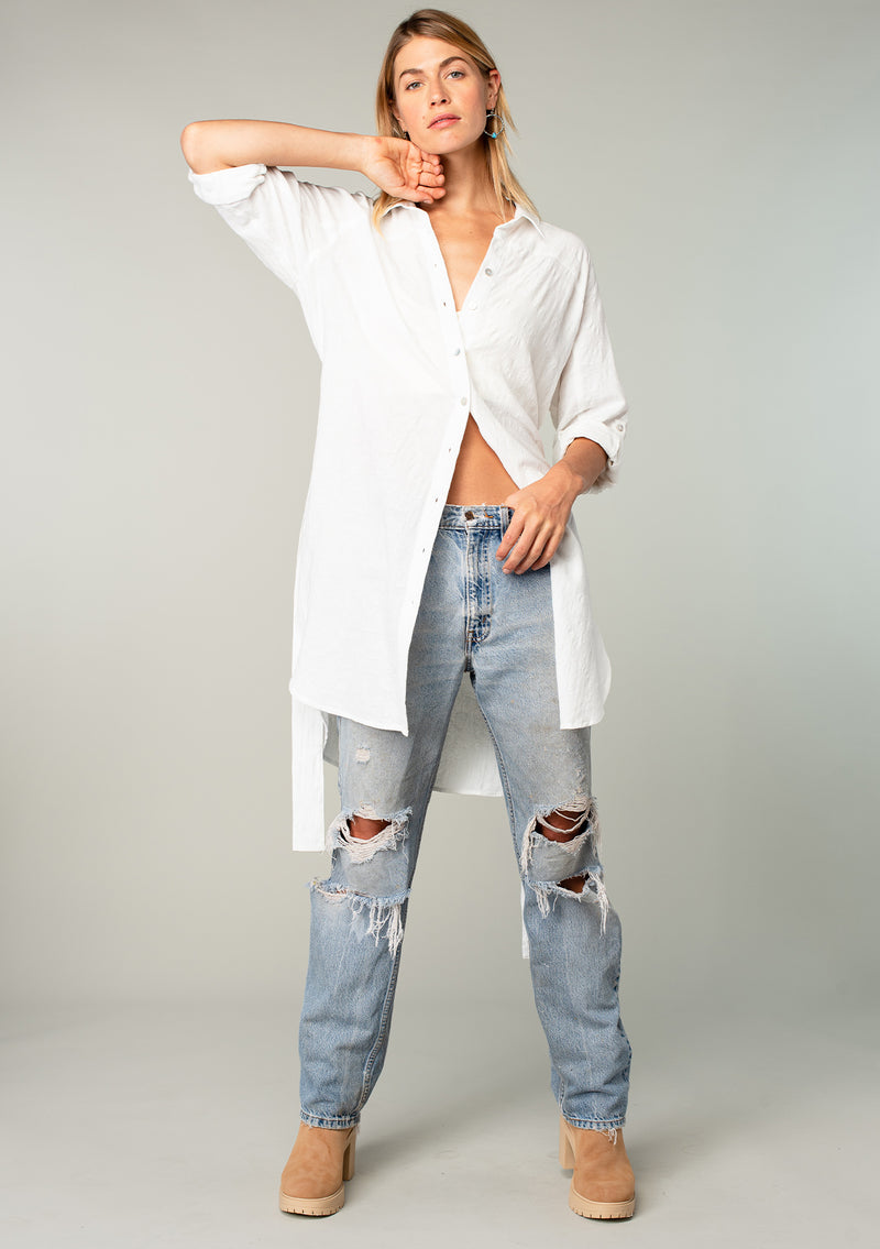 Amazon.com: Runcati Womens Button Down Denim Shirt Long Sleeve Roll Up  Casual Oversized Jean Shirt Jacket Distressed Tunic Tops Black : Clothing,  Shoes & Jewelry