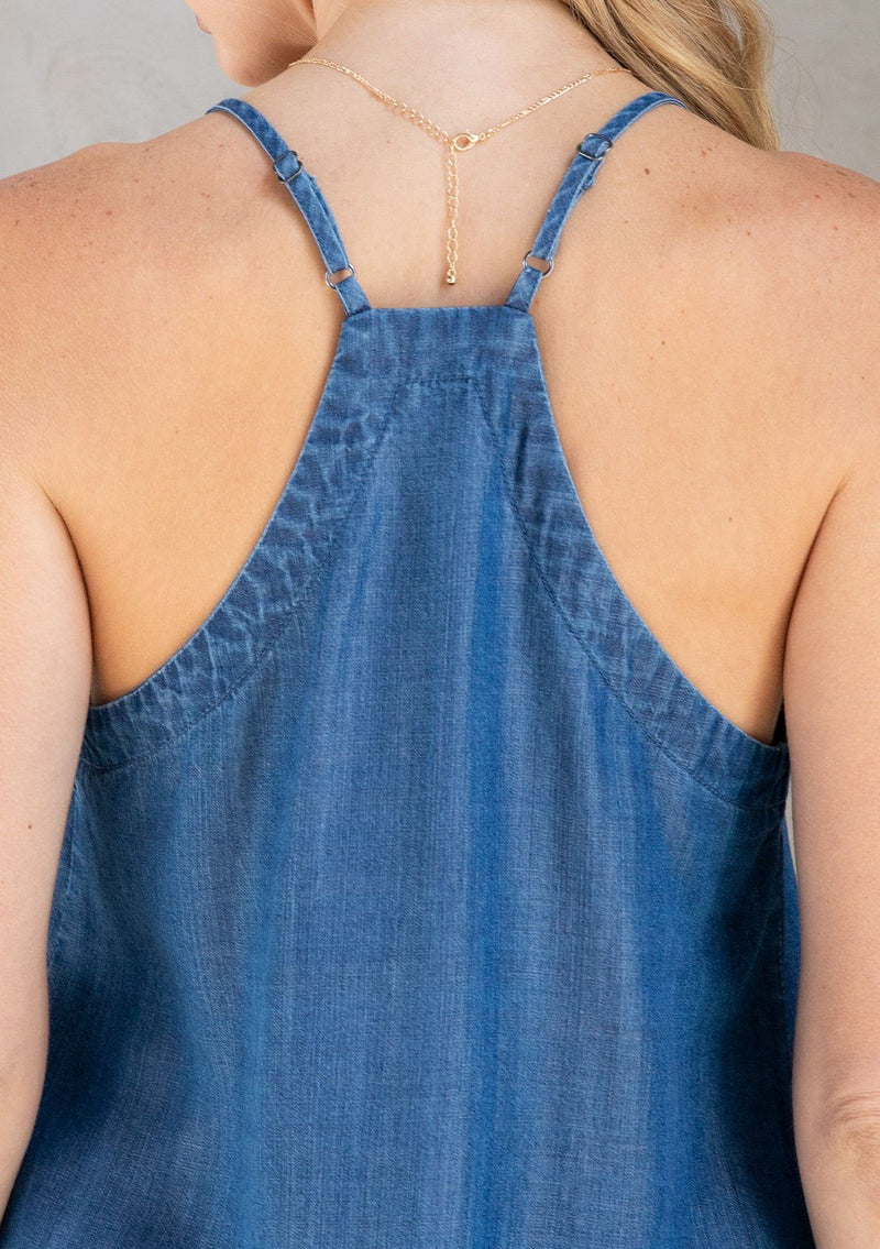 Lucky Brand Linen Relaxed Cami Lace-up Front Top Women's XL Blue