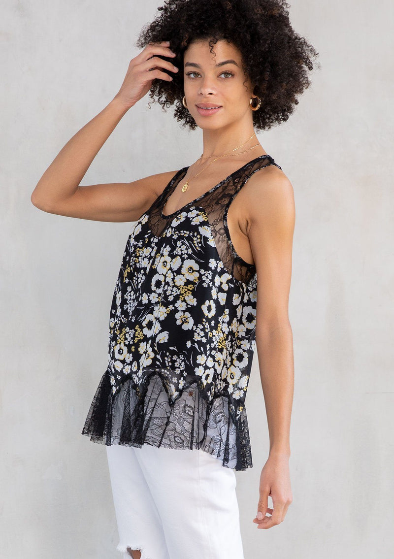 Best-Selling Black & White Floral Lace Trim Camisole - LOVESTITCH