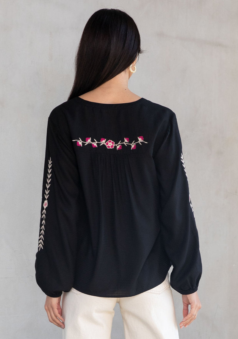 Lucky Brand Women XL Peasant Top Blouse Boho Black Long Sleeve Floral  Embroidery - Helia Beer Co