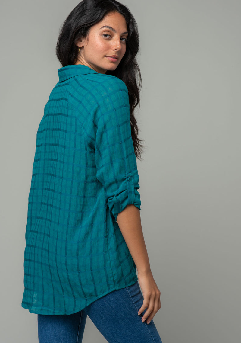 Crinkled-Cotton Big Shirt, Button-Front, Roll-Tab Long-Sleeve, Relaxed -  Casual, Comfortable & Colorful Women's Clothing