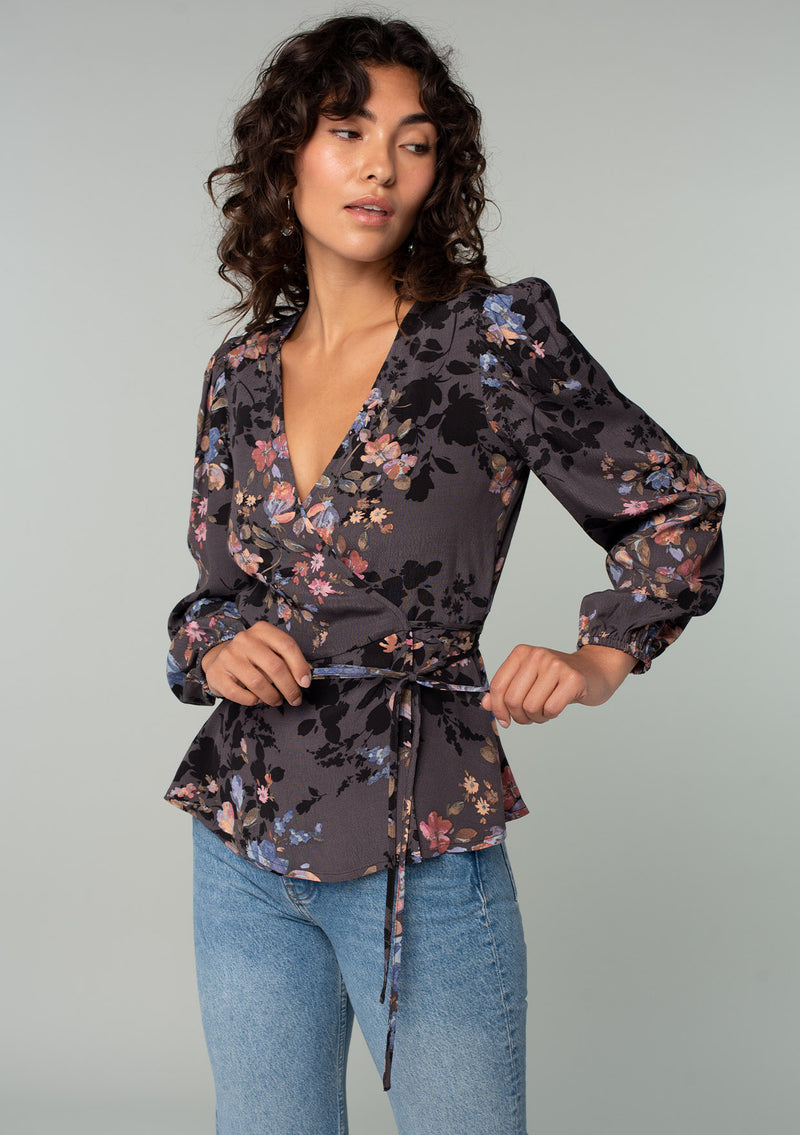 Floral Long Sleeve Wrap Top