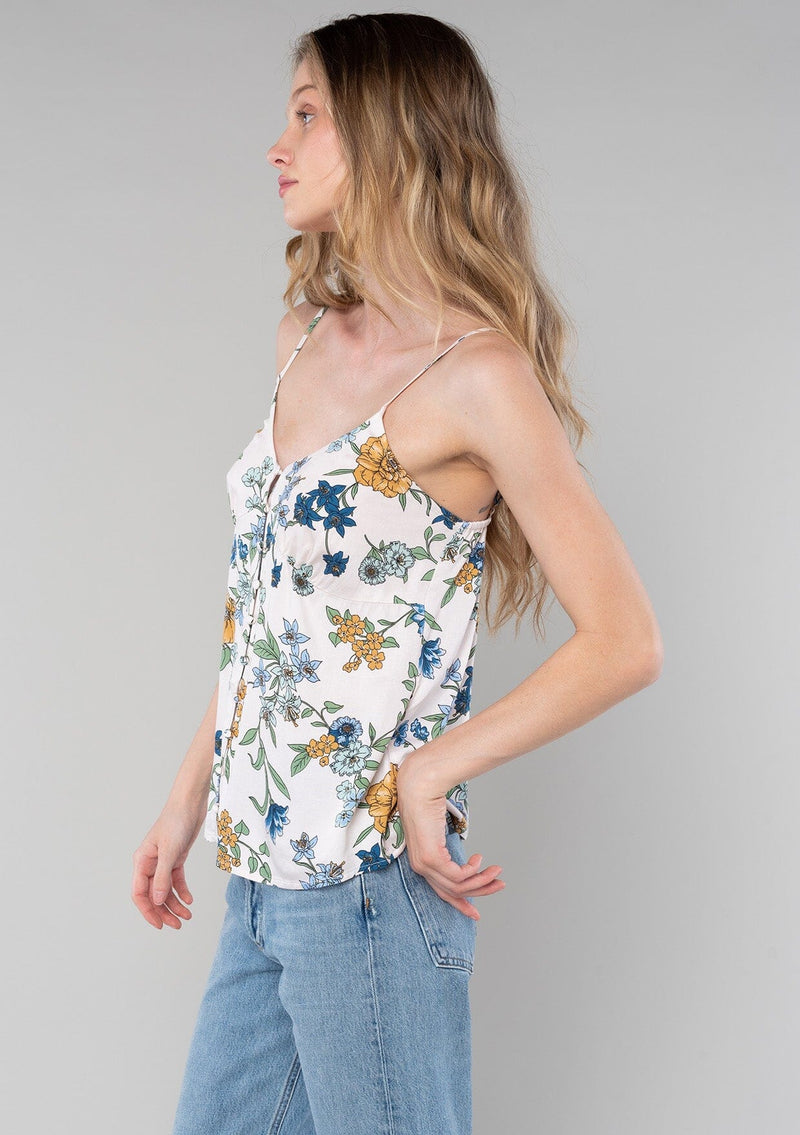 Women's Tank Top - Blue & Yellow Floral Camisole