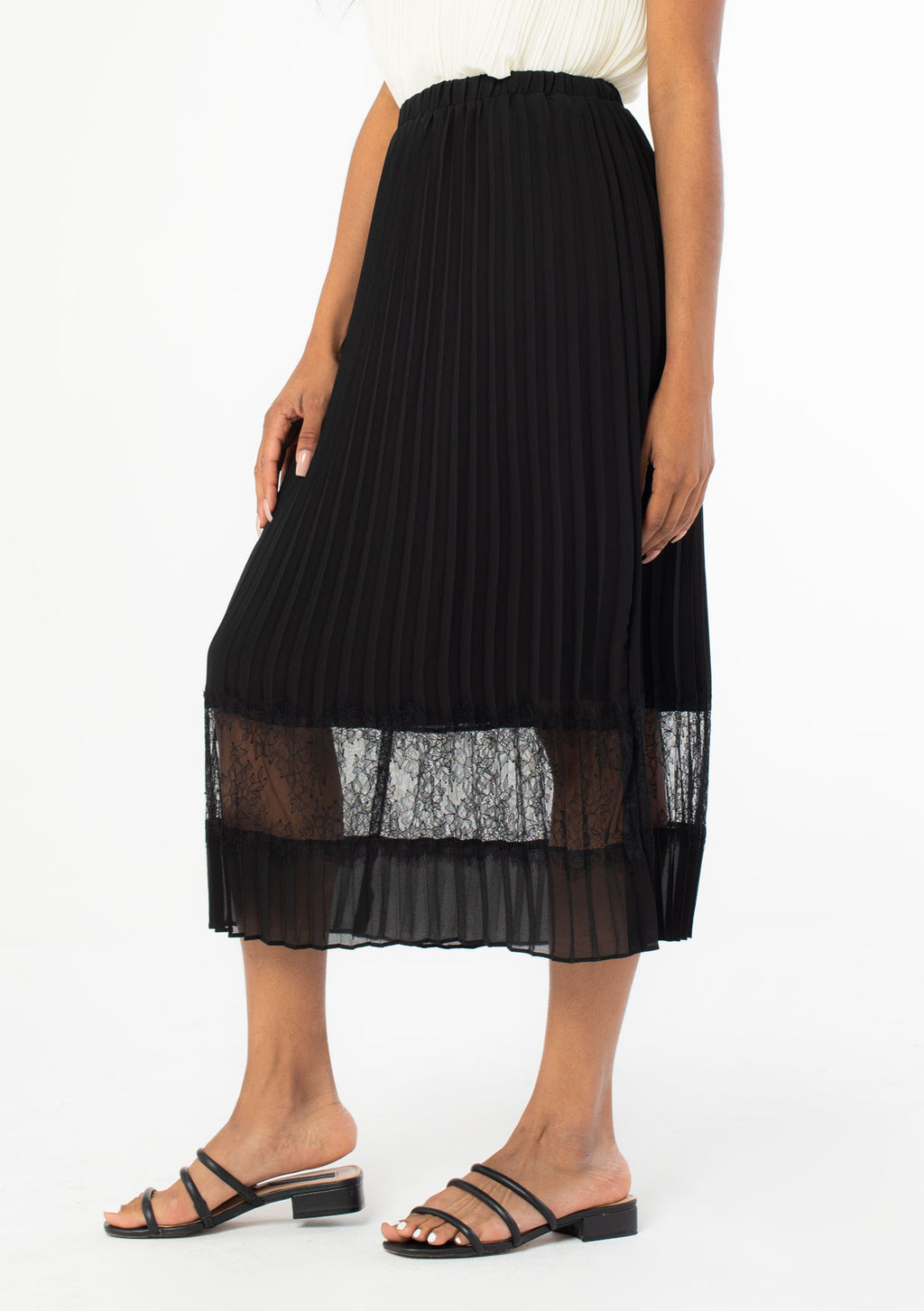 Elegant Pleated Midi Skirt + Lace Insert | LOVESTITCH