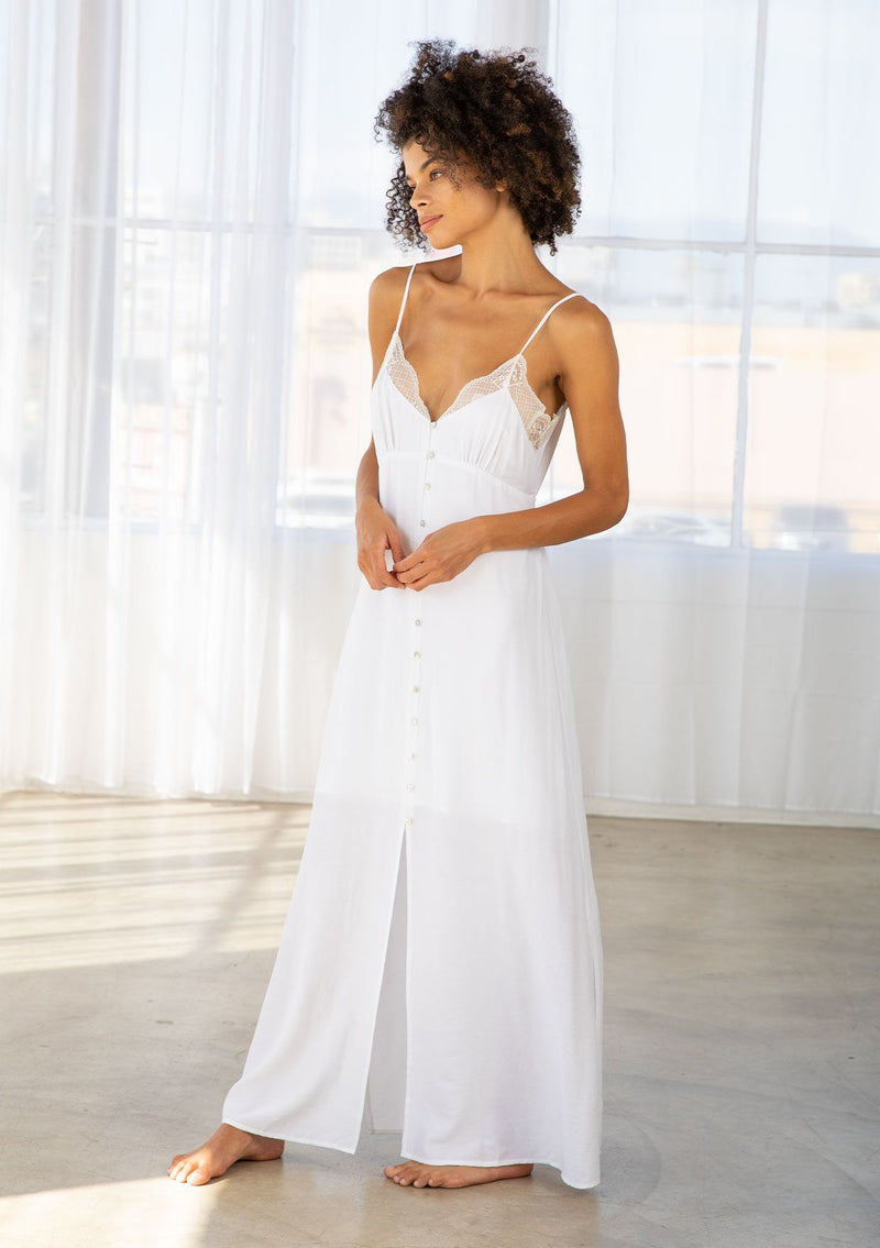Affordable White Lace Trim Maxi Dress | LOVESTITCH