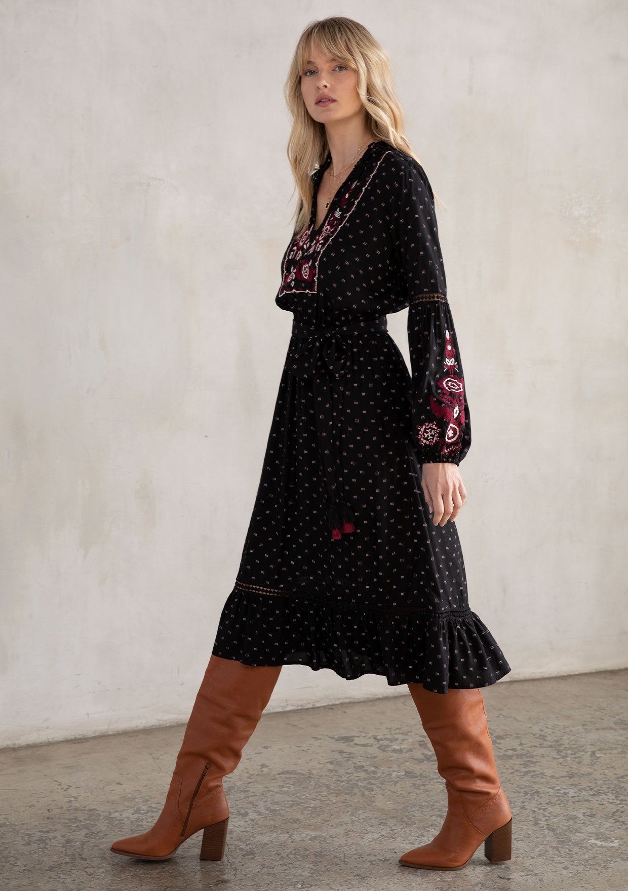 Bohemian Ruffle Midi Dress + Embroidered | LOVESTITCH