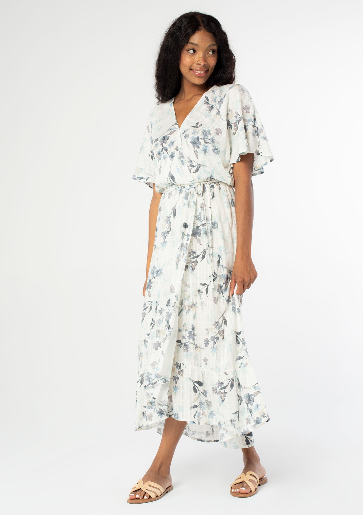 Floral Flutter Sleeve Wrap Dress | LOVESTITCH