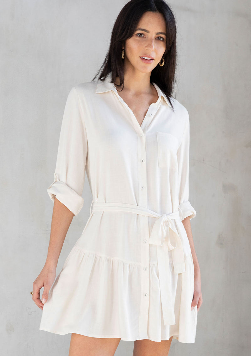 Linen-blend Shirt Dress - White - Ladies