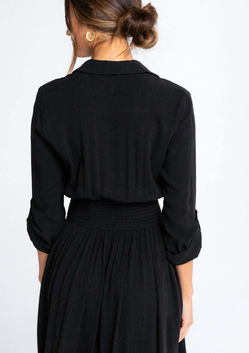 Linen Blend Midi Shirt Dress - Office Outfit