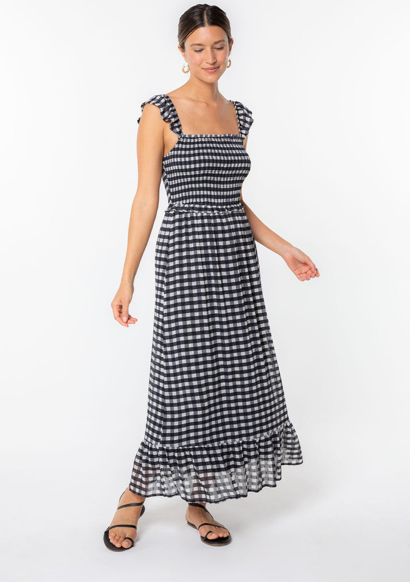 Women's Dress - Gingham Chiffon Maxi Dress