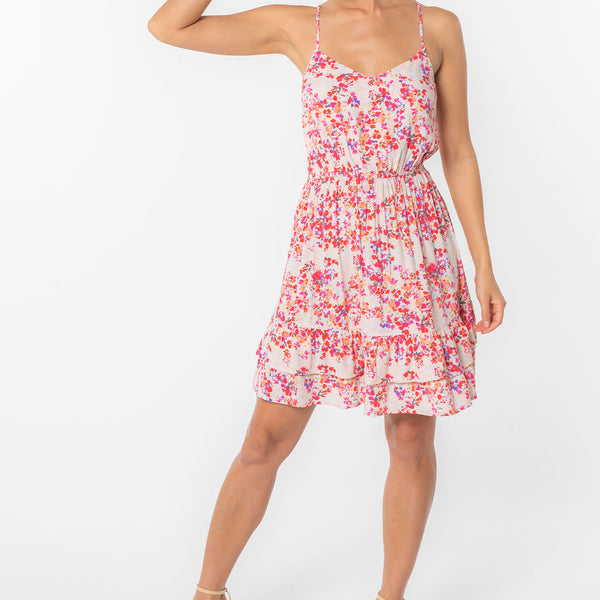 Annalie Pink Floral Ruched Detail Mini Dress – Get That Trend