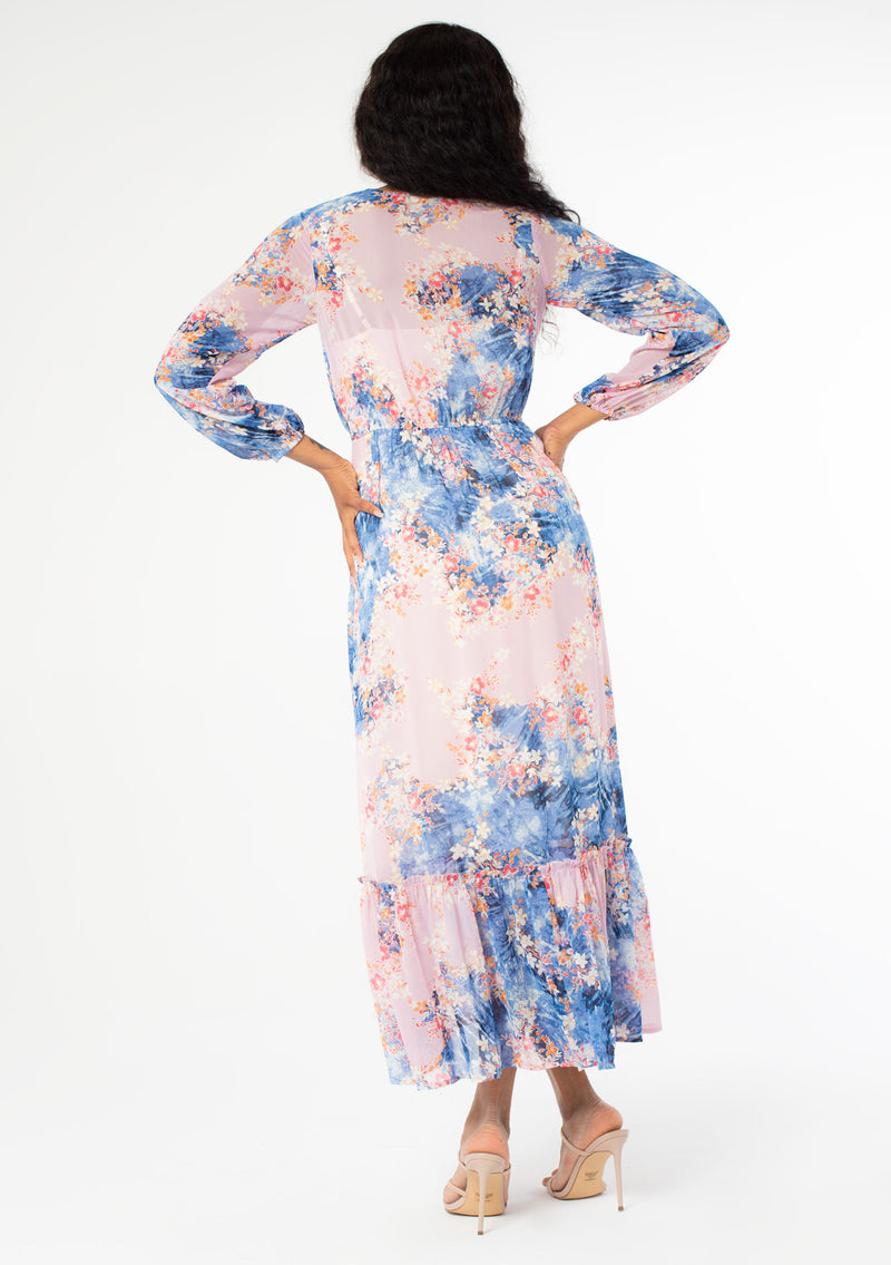Women\'s Dress - Purple Floral Chiffon Blue LOVESTITCH Dress & Print 