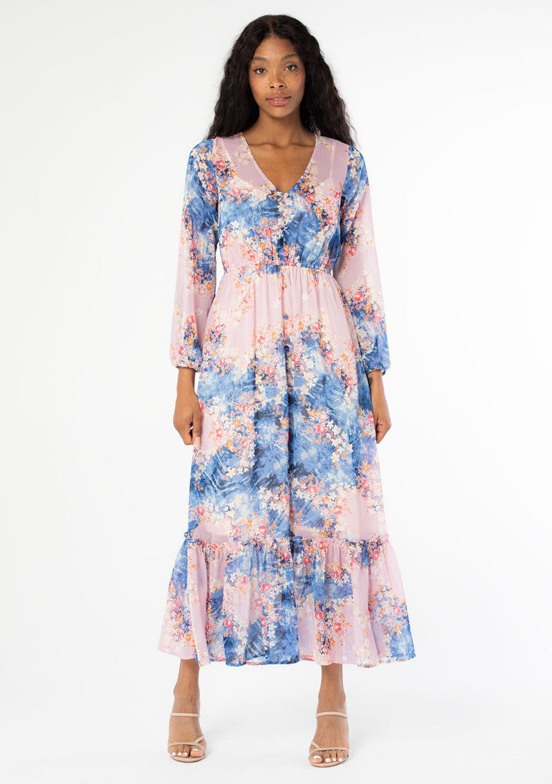 Women\'s Dress - Purple & Dress Print Floral Blue LOVESTITCH Chiffon 
