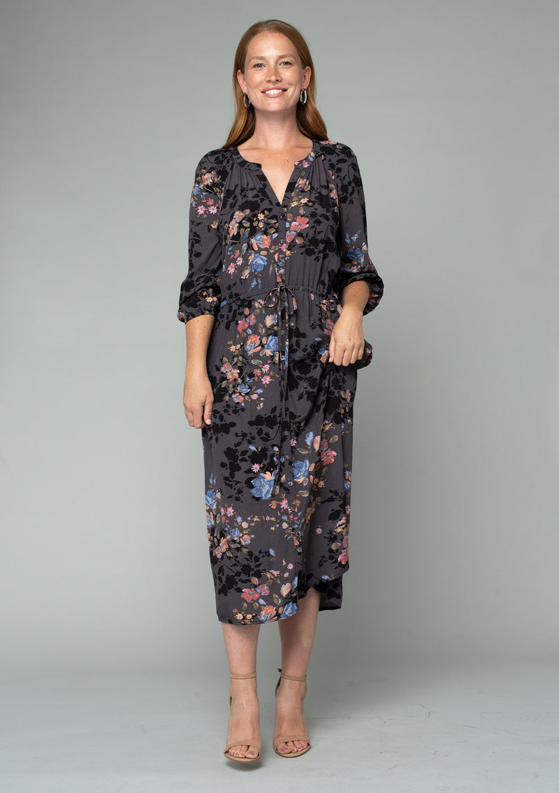 Women's Business Casual Floral Midi Dress + Pockets