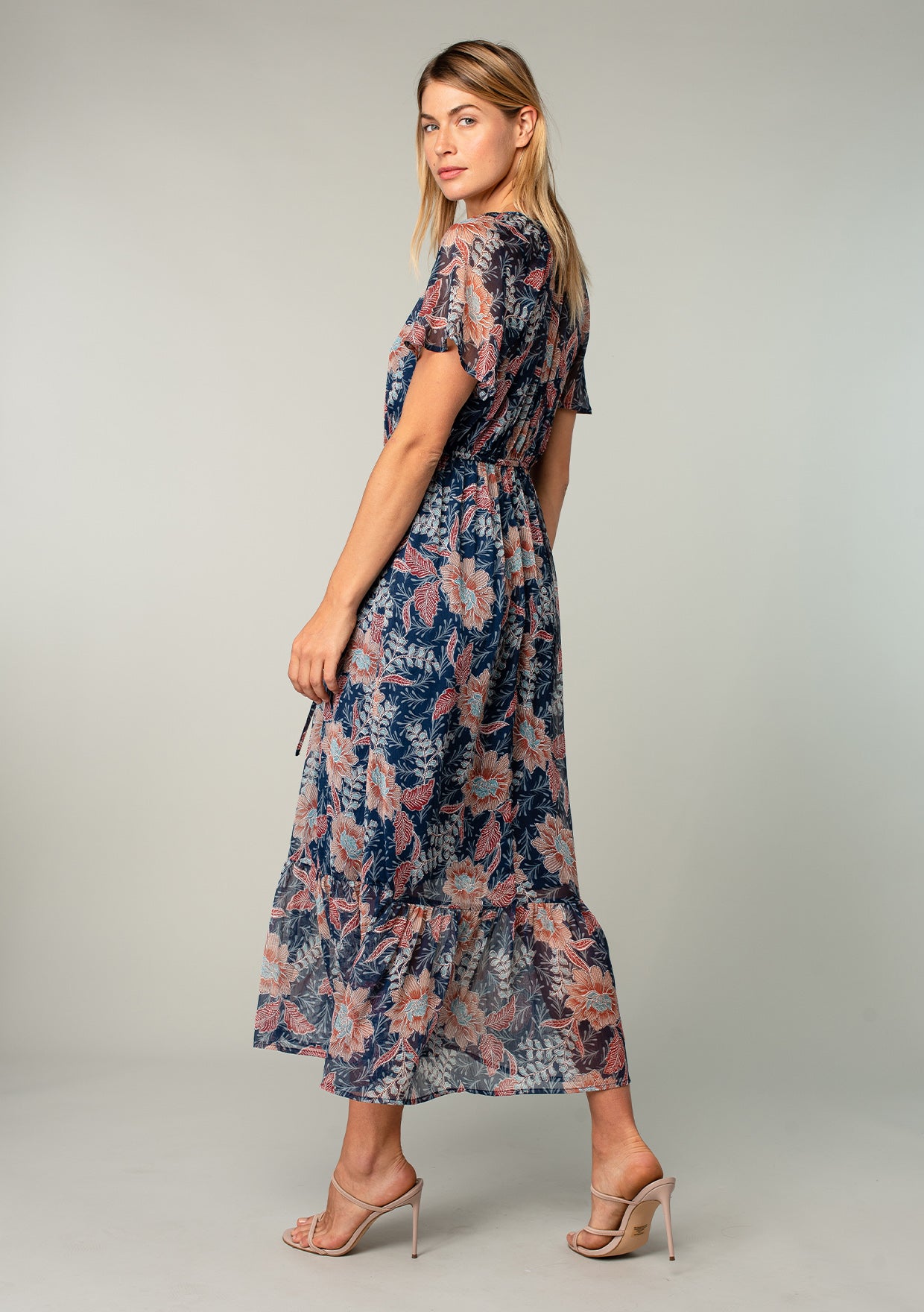 Women's Dress - Navy Blue Floral Chiffon Maxi Dress | LOVESTITCH