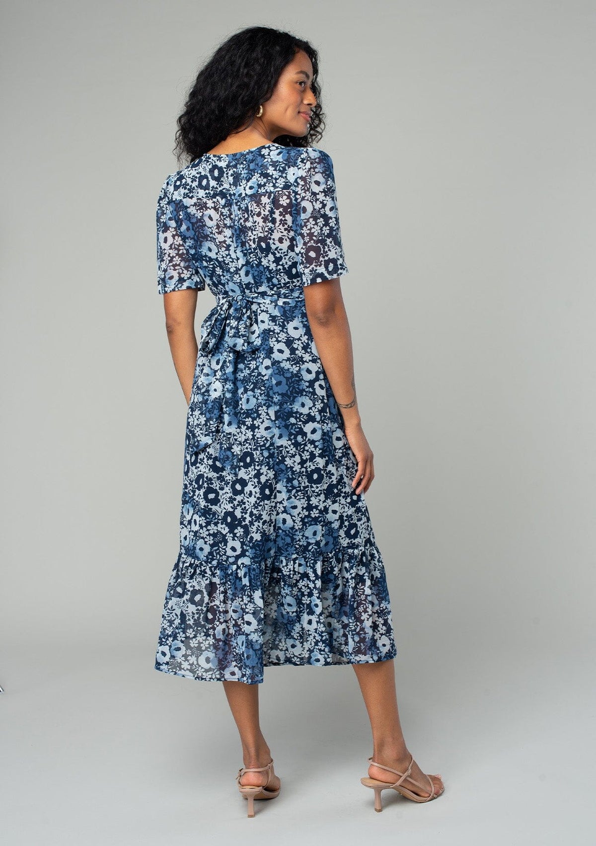 Brixton Shirred Floral-print Crepe Midi Dress In Blue size 4 store B629