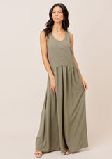 [Color: Olive] Lovestitch olive green gorgeous, tiered maxi dress with flowy, flattering silhouette and sexy racerback detail. 