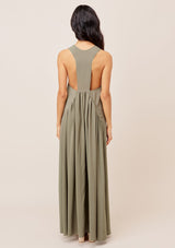 [Color: Olive] Lovestitch olive green gorgeous, tiered maxi dress with flowy, flattering silhouette and sexy racerback detail. 