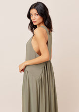 [Color: Olive] Lovestitch olive green gorgeous, tiered maxi dress with flowy, flattering silhouette and sexy racerback detail. 