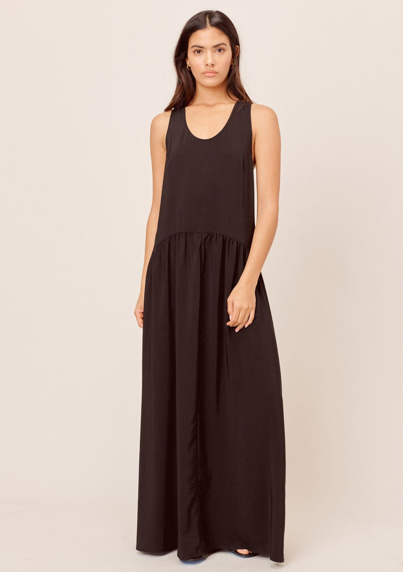 [Color: Black] Lovestitch black gorgeous, tiered maxi dress with flowy, flattering silhouette and sexy racerback detail. 