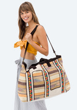 [Color: Brown/Multi] Lovestitch oversized, embroidered patchwork applique travel bag. 