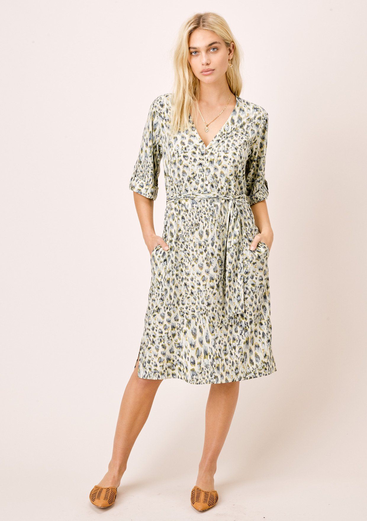 Light Green Leopard Print Midi Shirt Dress | LOVESTITCH
