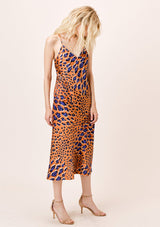 [Color: Tobacco] Lovestitch silky tobacco watercolor leopard print bias cut midi dress