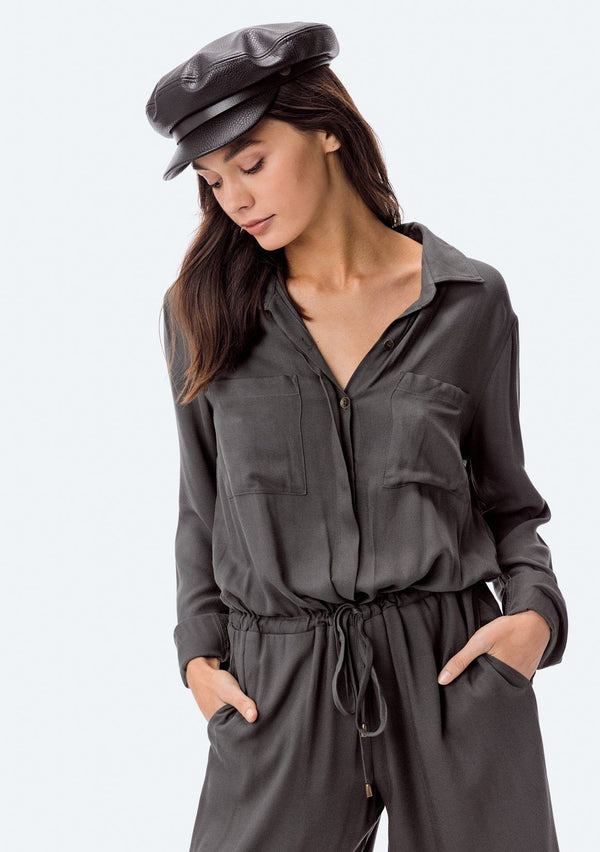 [Color: Military] Just in time for cooler weather, our flattering jumpsuit features a wide leg, sexy button up front, and a versatile drawstring waist. Dressed up with a heeled boot or dressed down with sneakers, our cute and classic utility jumpsuit will be your go to one piece for Fall.