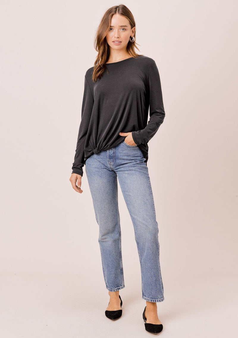 [Color: Black] Lovestitch, long sleeve, super soft, modal blend top with side knot detail. 