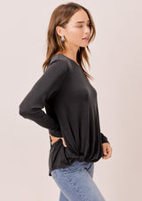 [Color: Black] Lovestitch, long sleeve, super soft, modal blend top with side knot detail. 