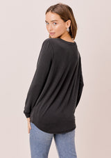 [Color: Black] Lovestitch, long sleeve, super soft, modal blend top with side knot detail. 