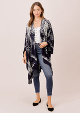 [Color: Navy/White] Lovestitch bohemian chic kimono in dark blue with white boho chic mosaic pattern