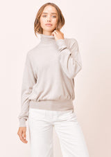 [Color: Heather Stone] Lovestitch heather stone Turtleneck with shirred waist detail