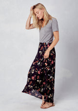 [Color: Midnight Multi] Lovestitch floral printed, retro wrap maxi skirt with side tie detail.