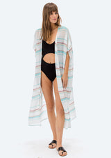 [Color: Multi Stripe] Lovestitch sheer cotton, long, open, striped kimono.