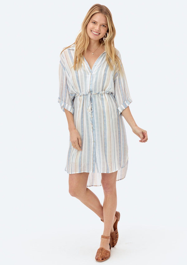 [Color: Navy/Tan] Lovestitch lightweight, striped shirt dress