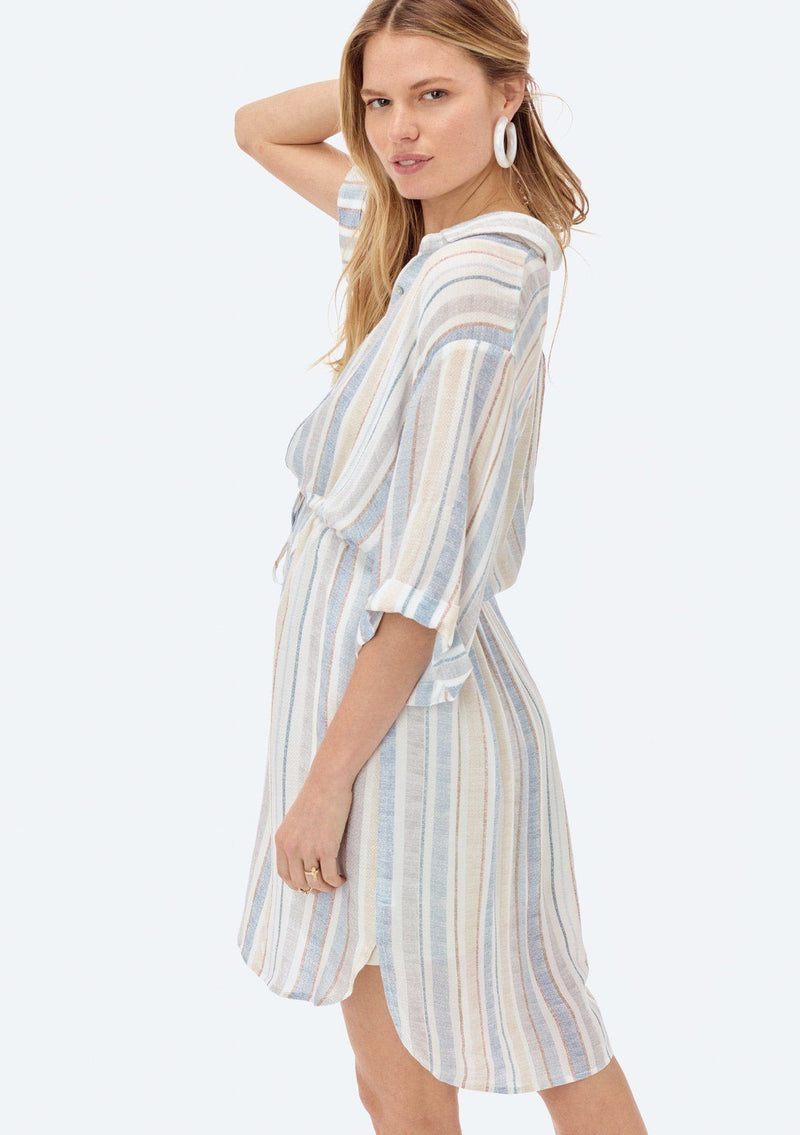 [Color: Navy/Tan] Lovestitch lightweight, striped shirt dress