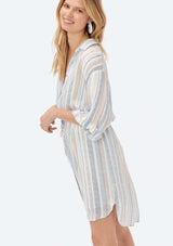 [Color: Navy/Tan] Lovestitch lightweight, striped shirt dress