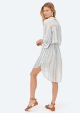 [Color: Navy/Tan] Lovestitch lightweight, striped shirt dress