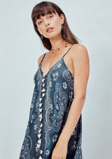 [Color: Teal/OffWhite] Lovestitch teal paisley printed, sheer cotton dress