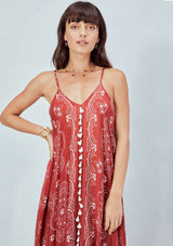 [Color: Red/OffWhite] Lovestitch red paisley printed, sheer cotton dress