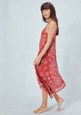 [Color: Red/OffWhite] Lovestitch red paisley printed, sheer cotton dress