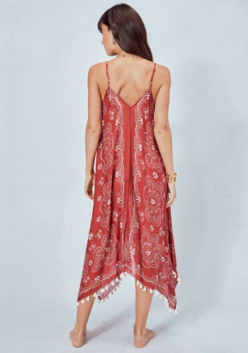 [Color: Red/OffWhite] Lovestitch red paisley printed, sheer cotton dress