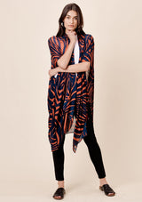 [Color: Midnight/Rust] Lovestitch midnight navy sheer, zebra stripe, flowy kimono.